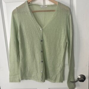 Vintage Marks & Spence Apple Green mohair wool semi sheer cardigan Sz medium
